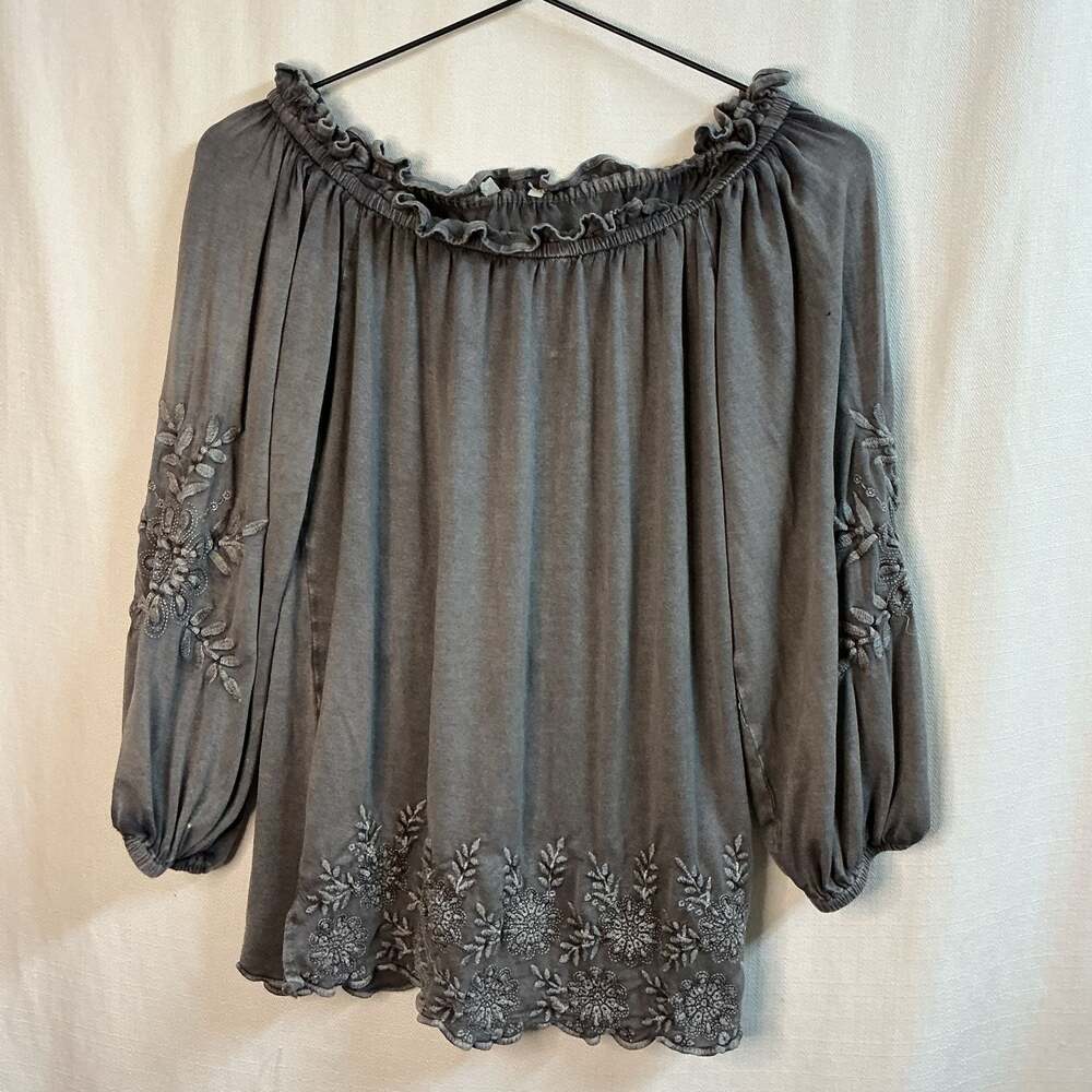 Solitaire Bohemian Off-Shoulder Embroidered Long Sleeve Blouse